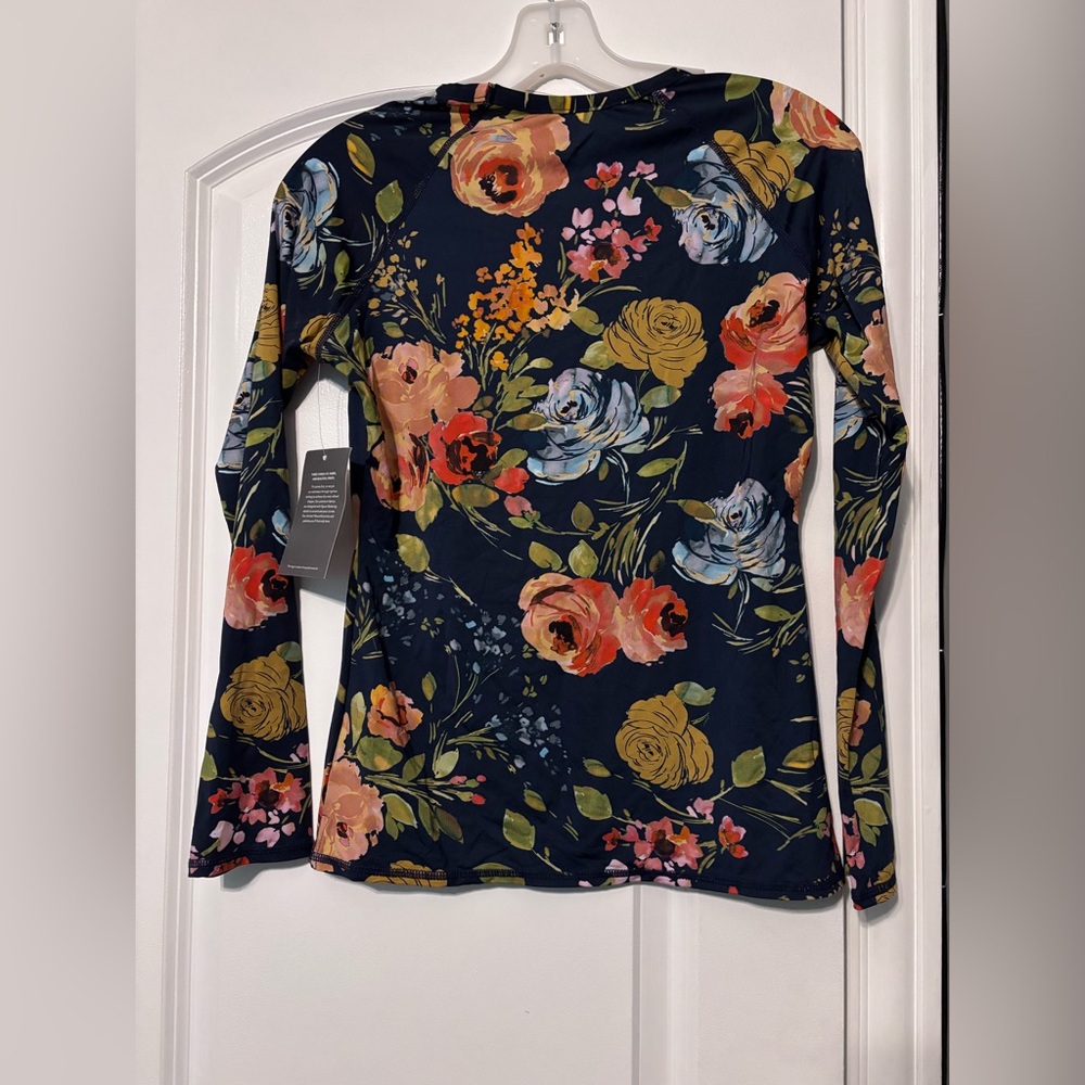 NWT Garnet Hill Navy Floral Long-Sleeve Shirt Swimwear XS - Picture 7 of 9